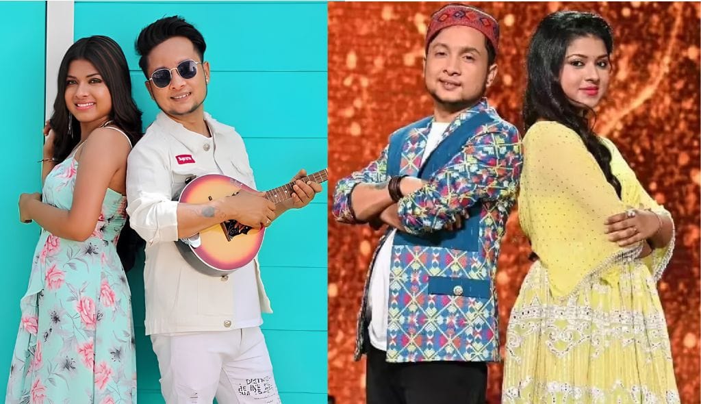 Arunita Kanjilal and Pawandeep Rajan posing together during Indian Idol 12 performance